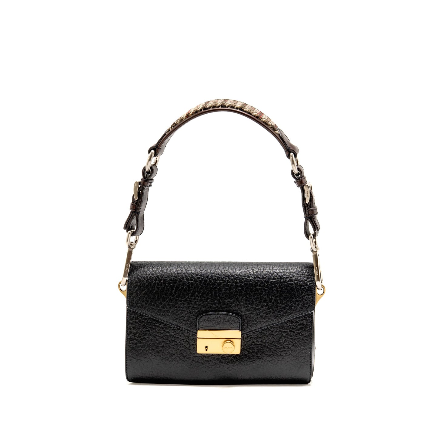 Prada Berlino Sound Purse Tweed/Calfskin Black/Brown/Green Multicolour Hardware