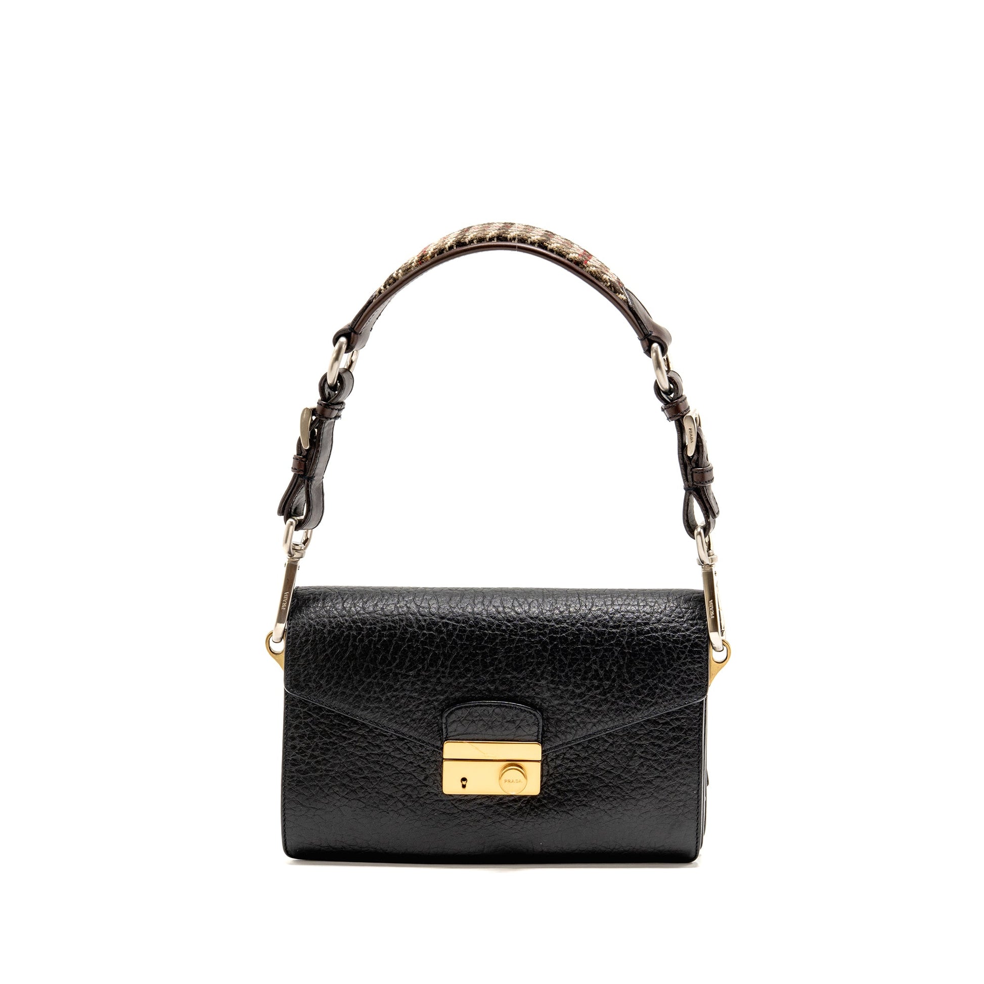 Prada Berlino Sound Purse Tweed/Calfskin Black/Brown/Green Multicolour Hardware