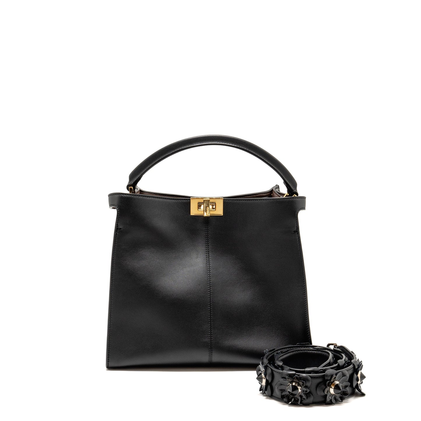 Fendi Peekaboo X-Lite Medium Calfskin Black with Flowerland Strap