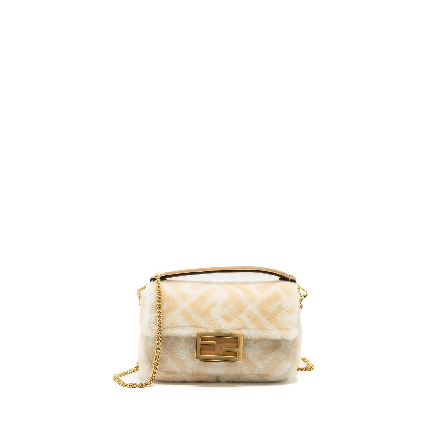 Fendi Mini Baguette Sheepskin Beige/ White
