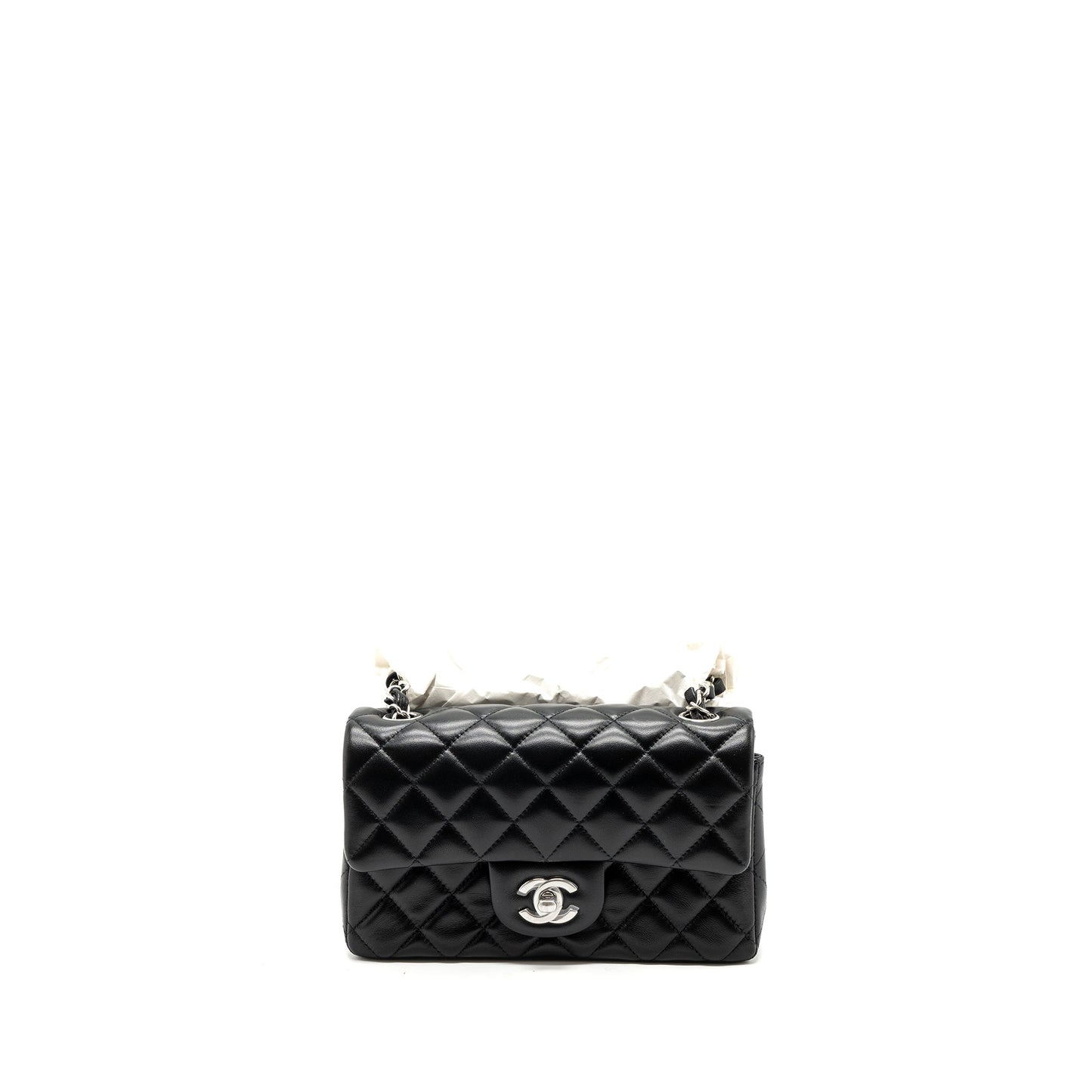 Chanel classic mini rectangular flap bag lambskin black  (microchip)