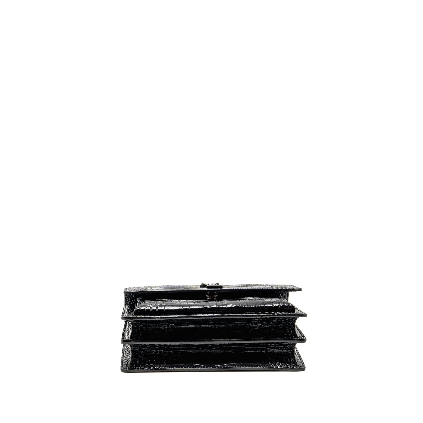 Saint Laurent/ Sunset Medium Crocodile-Embossed Calfskin Black