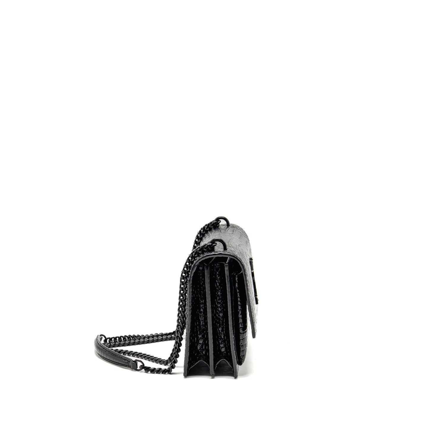 Saint Laurent/ Sunset Medium Crocodile-Embossed Calfskin Black
