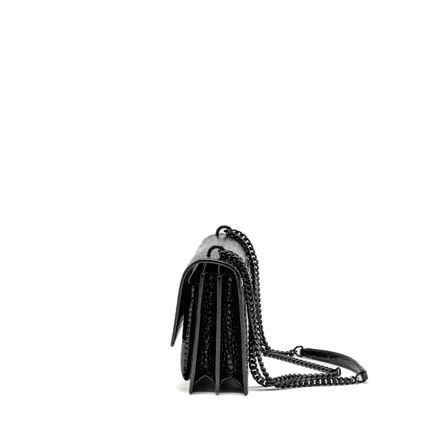 Saint Laurent/ Sunset Medium Crocodile-Embossed Calfskin Black