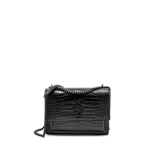 Saint Laurent/ Sunset Medium Crocodile-Embossed Calfskin Black