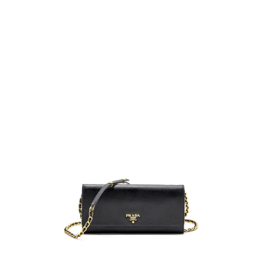 Prada long wallet with chain saffiano black