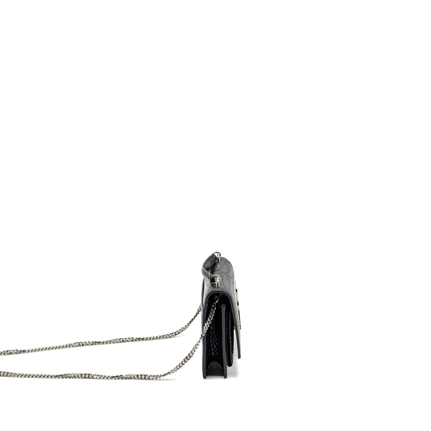 Saint Laurent/ Sunset Purse Crocodile-Embossed Calfskin Black