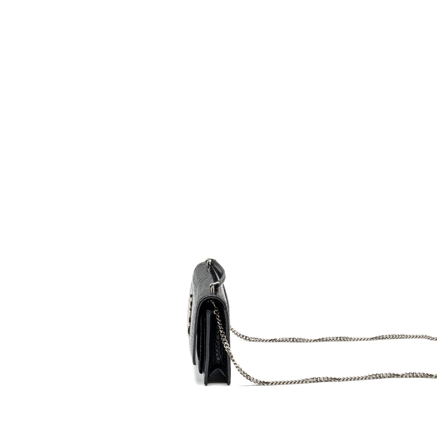 Saint Laurent/ Sunset Purse Crocodile-Embossed Calfskin Black