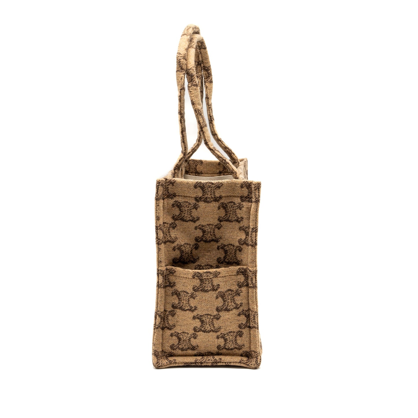 Celine Large Cabas Thais Triomphe Printed Wool/Calfskin Brown