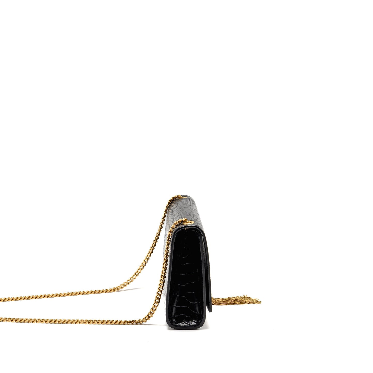 Saint Laurent/ Medium Kate Tassel Purse Crocodile-Embossed Calfskin Black