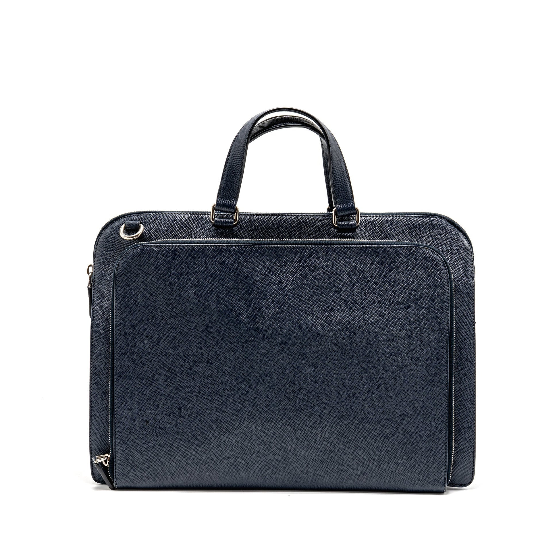Prada Saffiano Travel Briefcase Calfskin Dark Blue