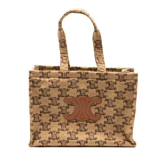 Celine Large Cabas Thais Triomphe Printed Wool/Calfskin Brown