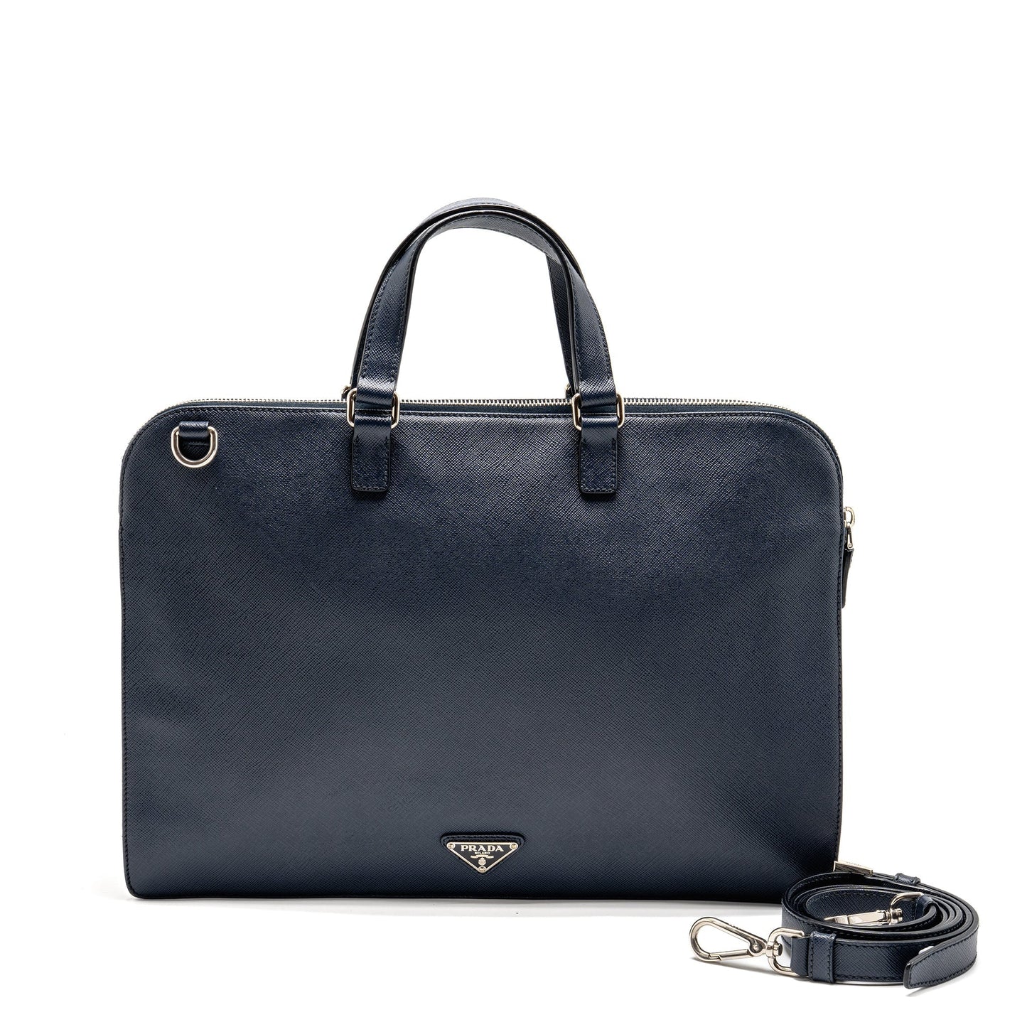 Prada Saffiano Travel Briefcase Calfskin Dark Blue