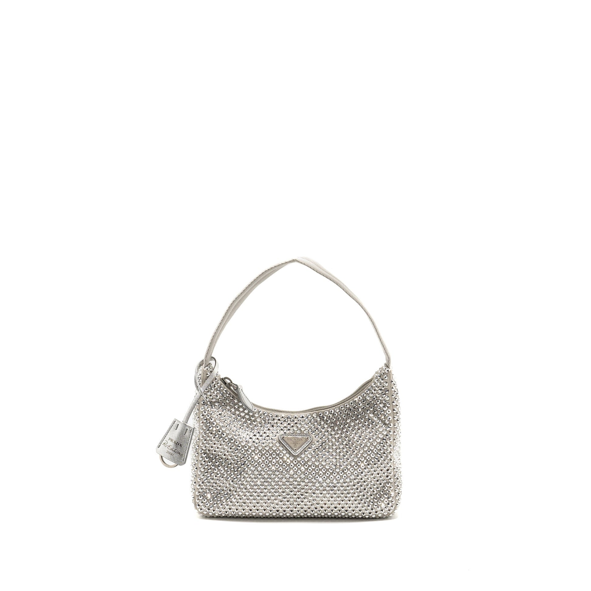 Prada Re-Edition Satin Crystal Mini Purse Silver