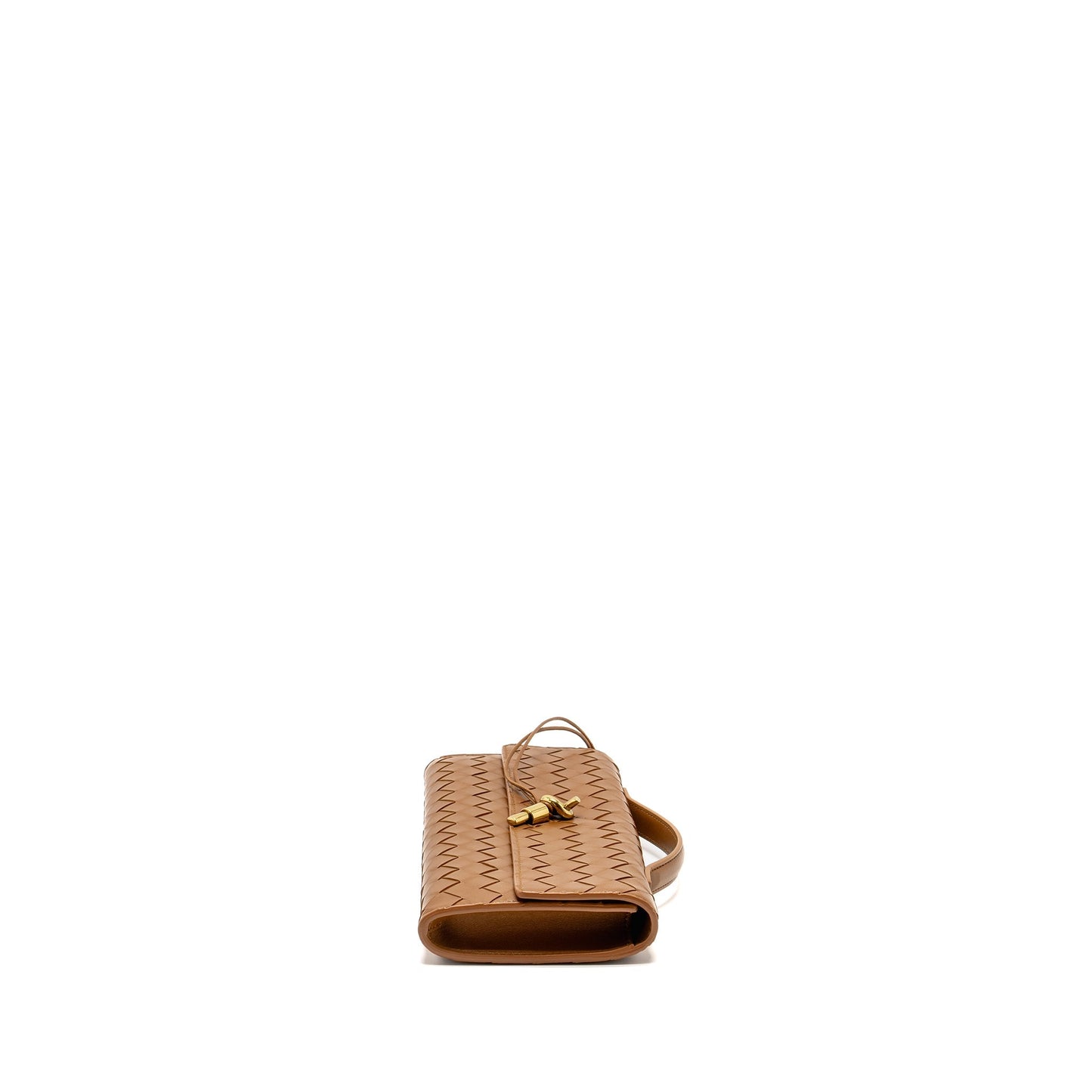 Bottega Veneta Andiamo Clutch Purse Lambskin Brown
