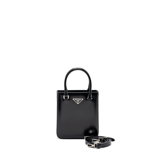 Prada Small Brushed Leather Tote Black