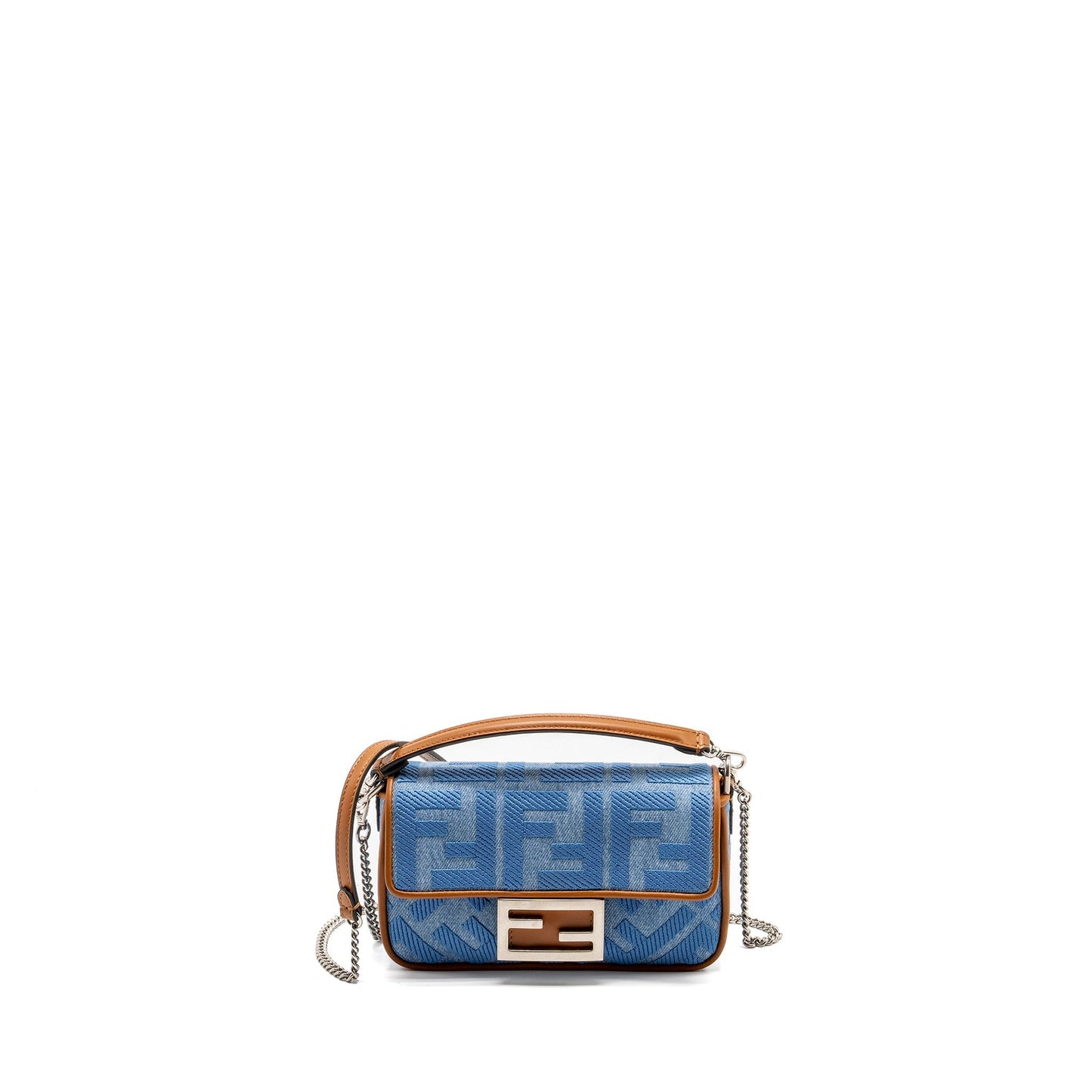 Fendi Mini Baguette Denim Light Blue Embroidery