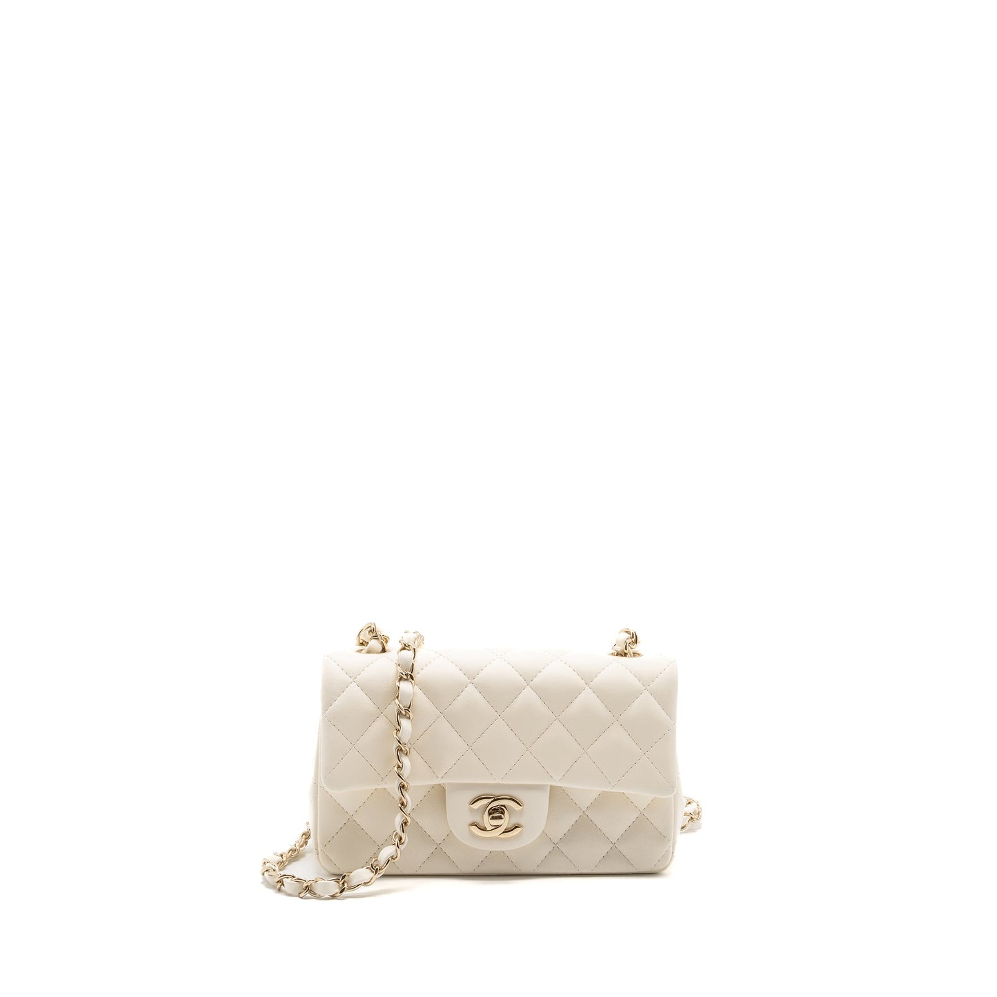 Chanel Mini Rectangular Flap Bag Lambskin White L (microchip)