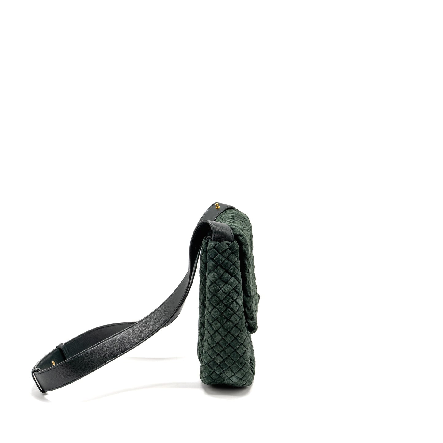 Bottega Veneta Cobble Messenger Purse Intrecciato-Woven Padded Suede Dark Green