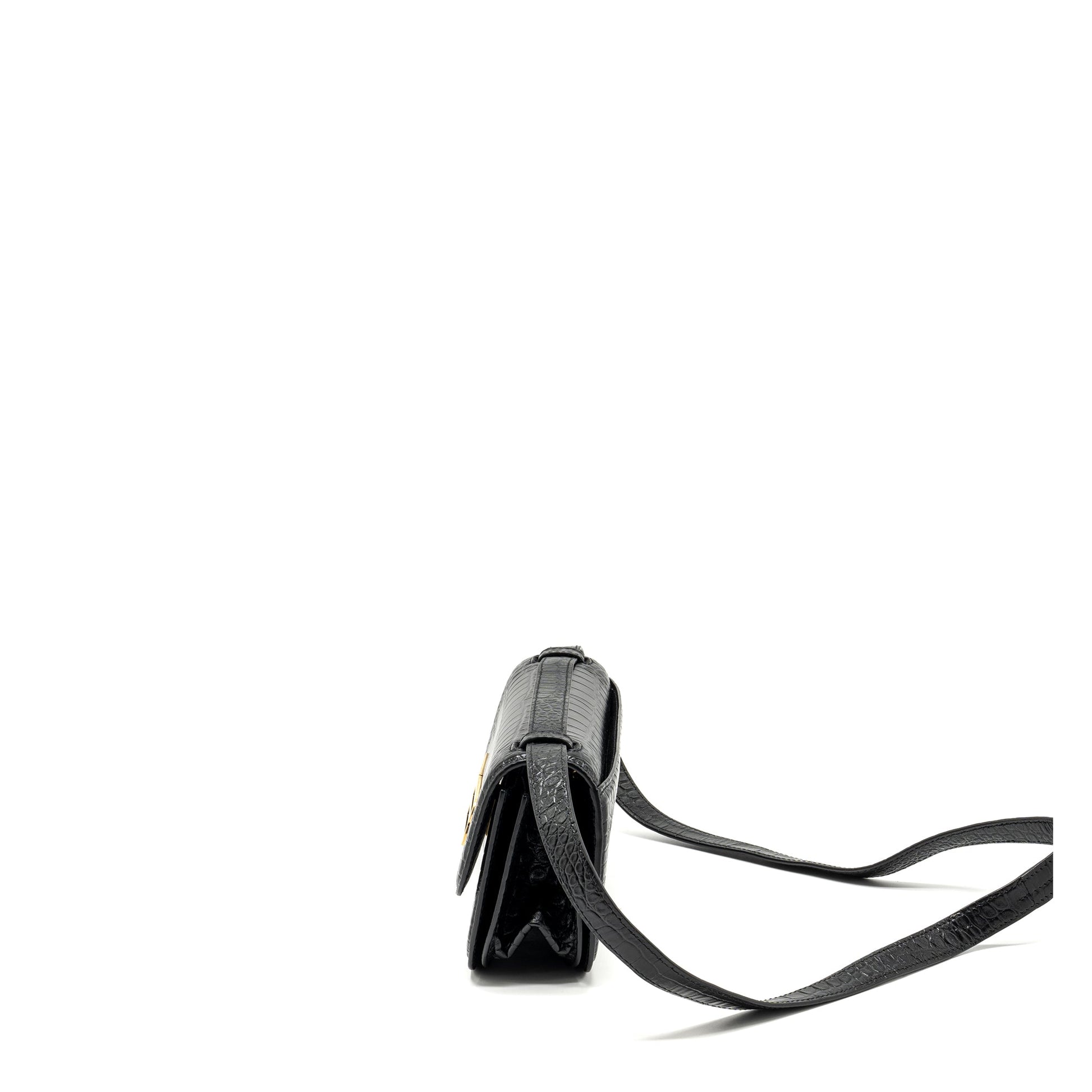 Balenciaga Gossip shoulder bag croc-embossed calfskin black GHW