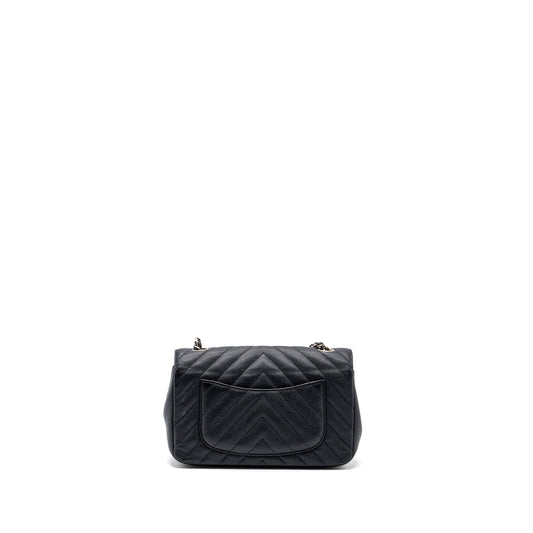 Chanel Mini Rectangular Flap Bag Chevron Caviar Black