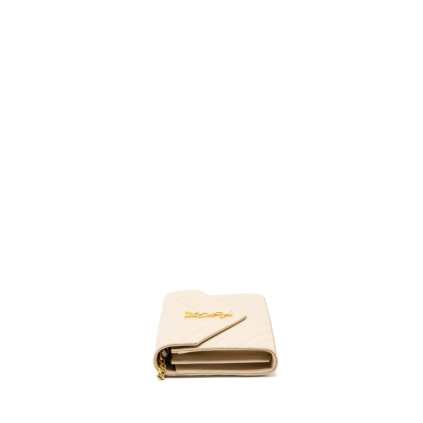 Saint Laurent Cassandre Matelasse Chain Wallet Grained Calfskin Beige