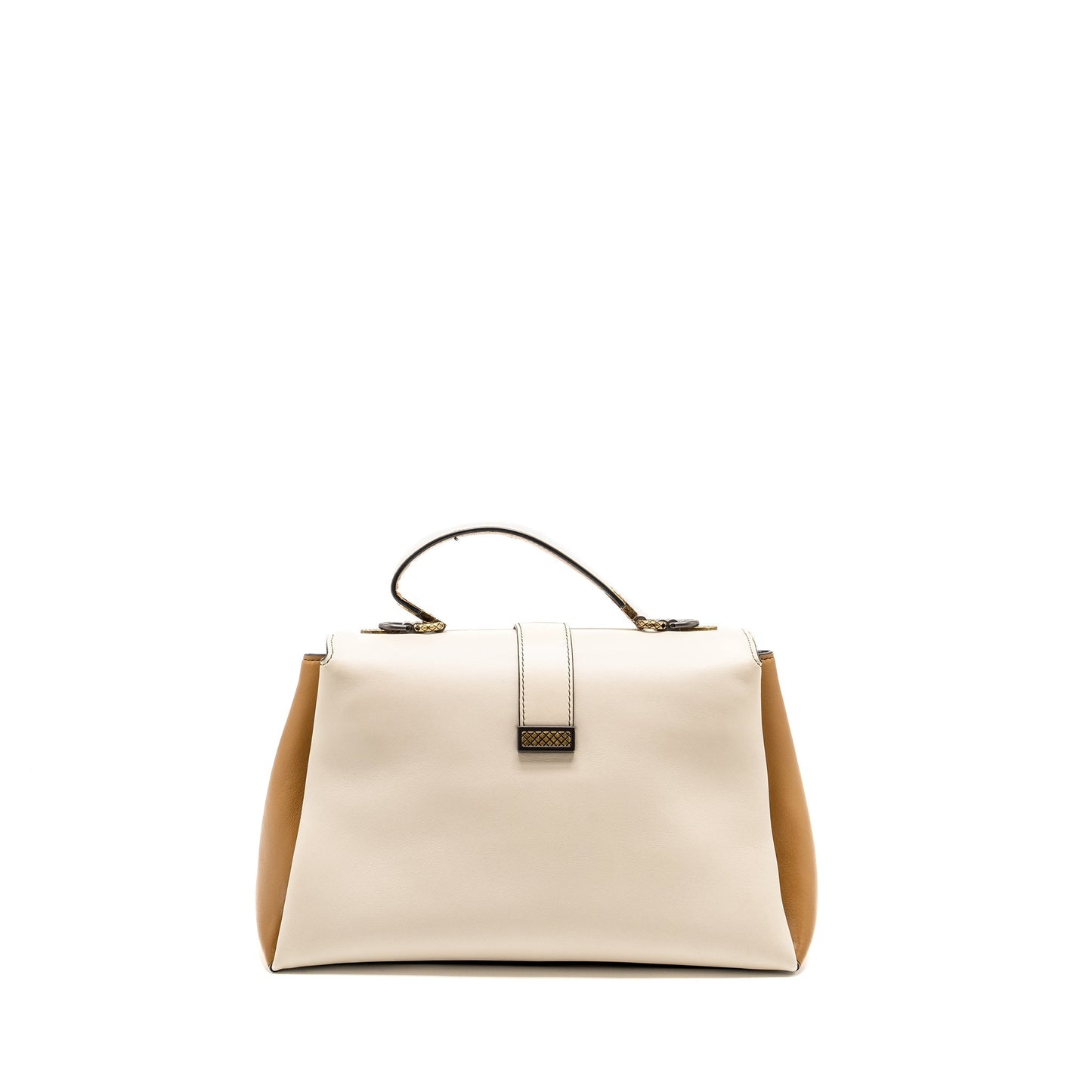 Bottega Veneta Top Handle Piazza Purse Nappa White/Beige/Light Brown Multicolour Hardware