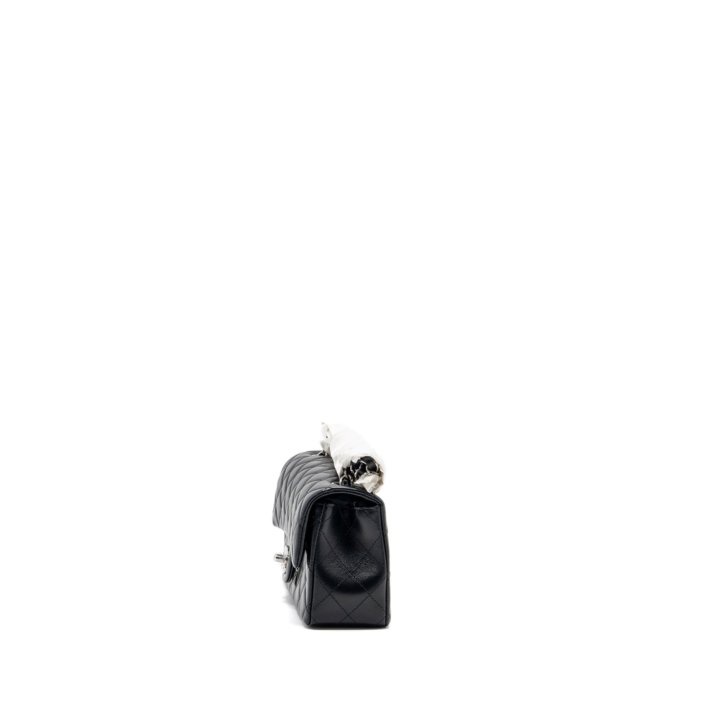 Chanel mini rectangular flap bag lambskin black  (microchip)
