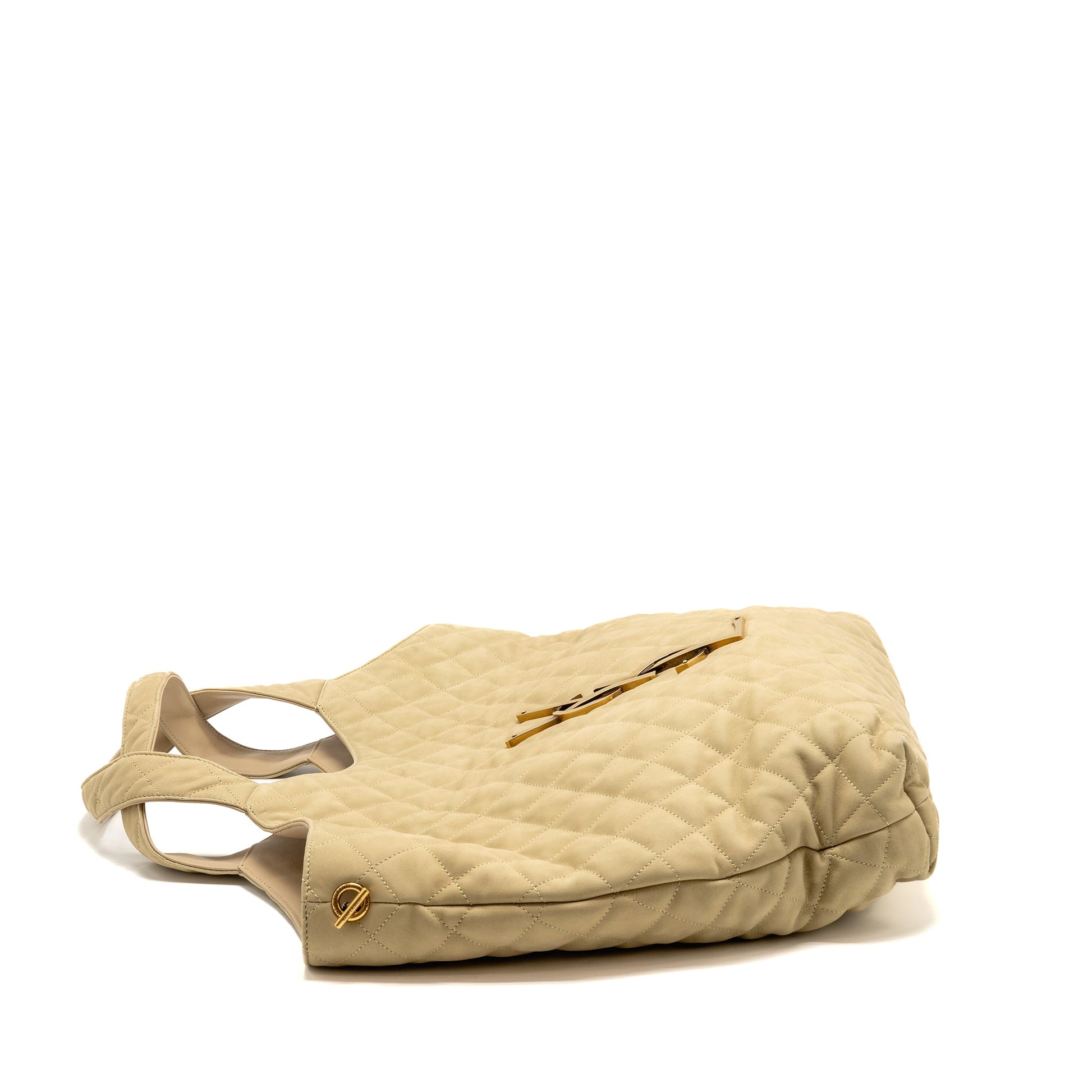 SAINT LAURENT/ ICARE Maxi Quilted Tote Purse Nubuck Suede Beige