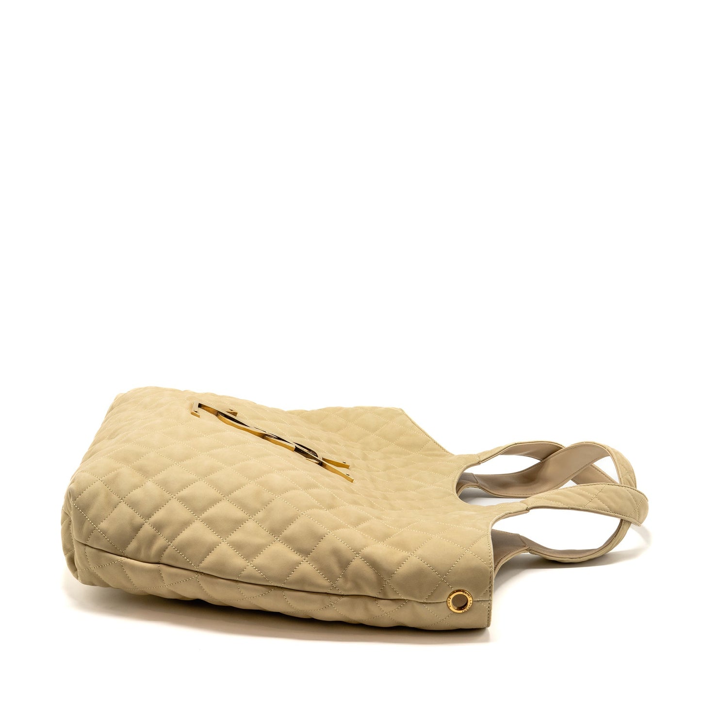 SAINT LAURENT/ ICARE Maxi Quilted Tote Purse Nubuck Suede Beige