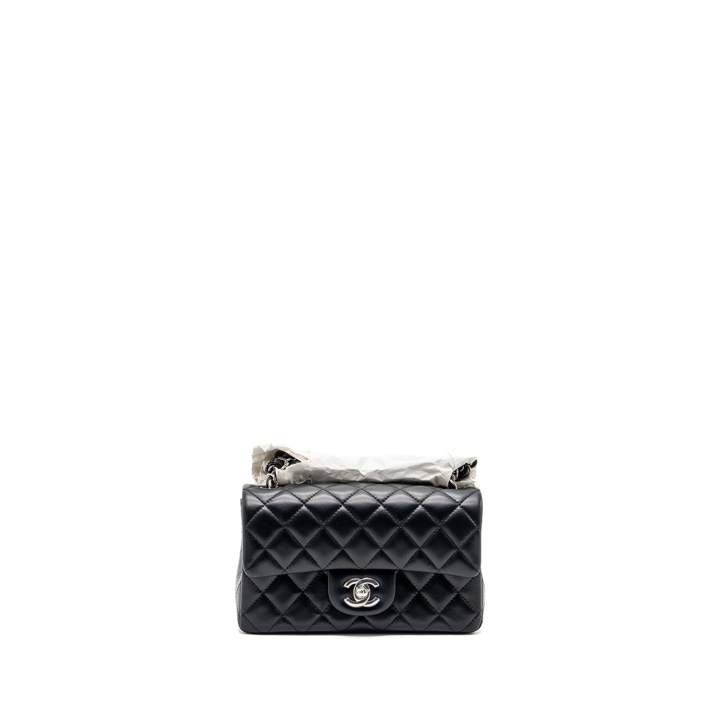 Chanel mini rectangular flap bag lambskin black  (microchip)