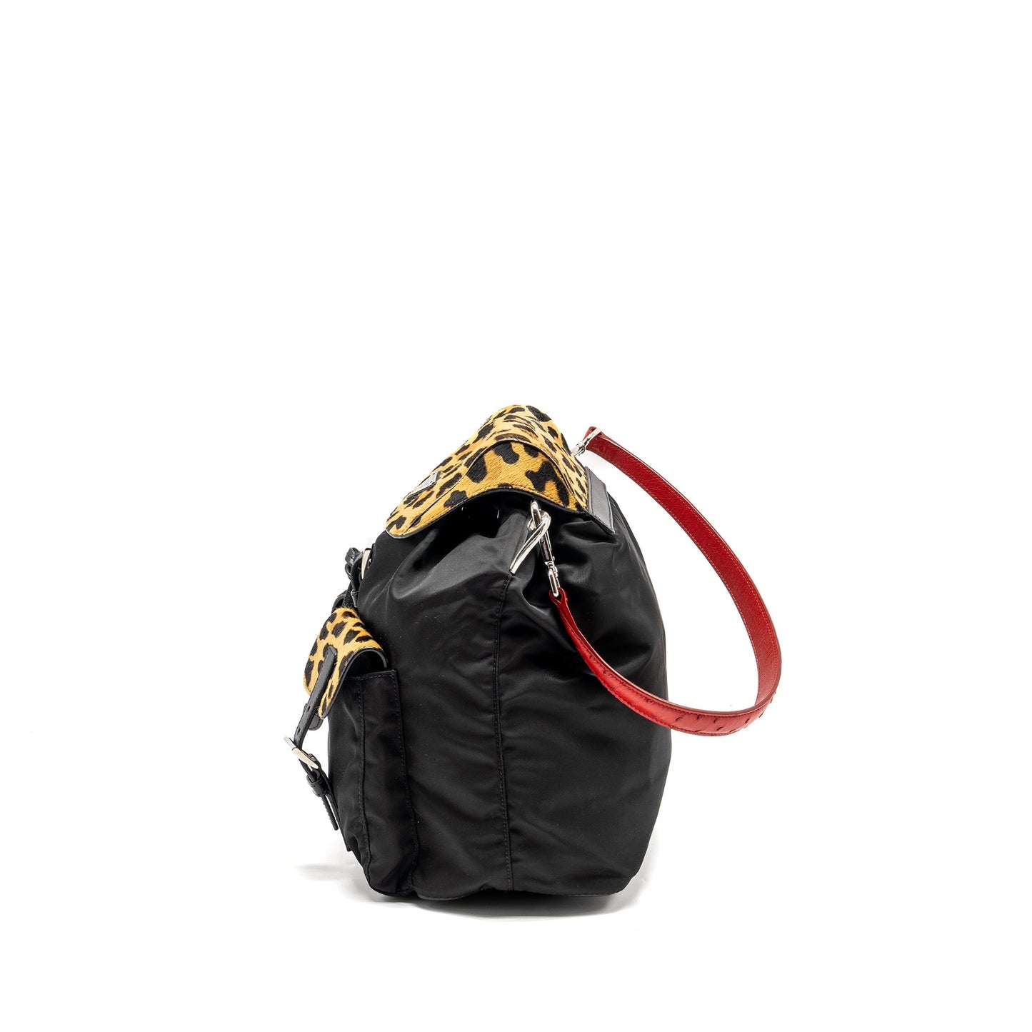 Prada Nylon Mini Purse with Ostrich Handle Black / Multicolour
