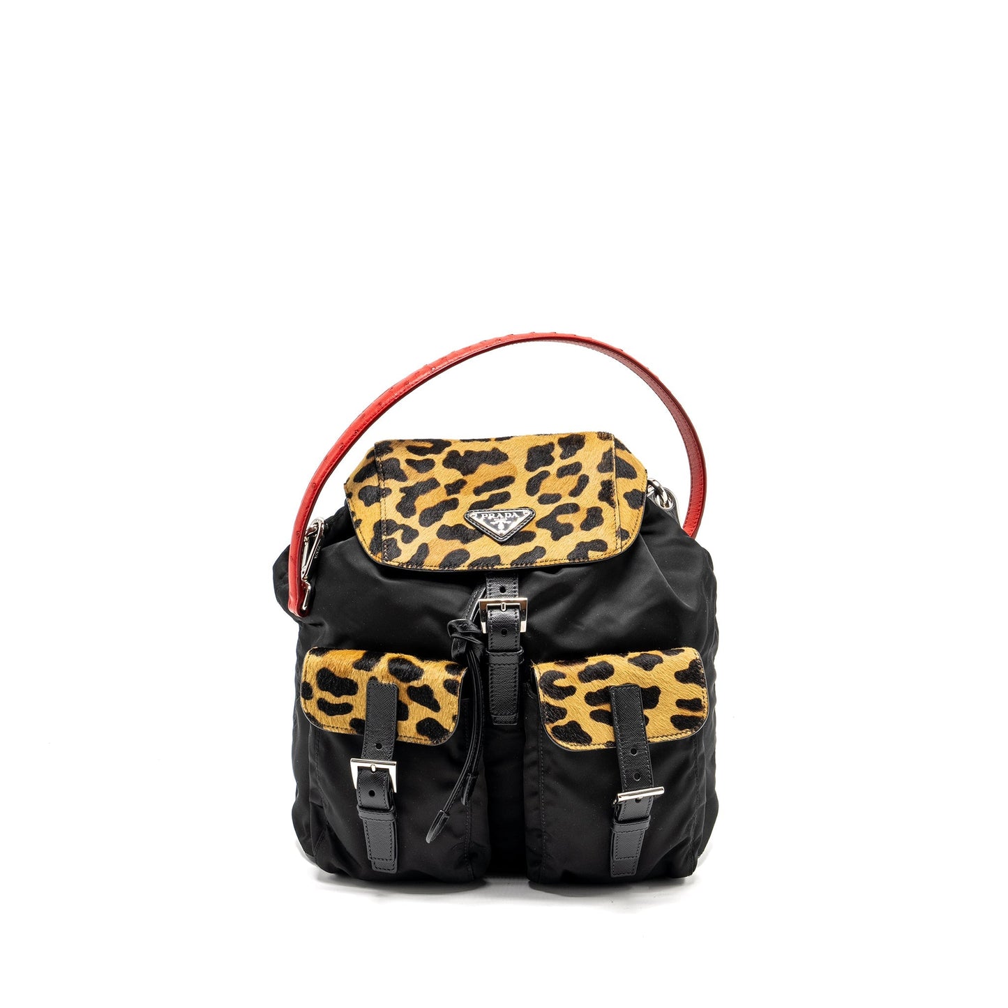 Prada Nylon Mini Purse with Ostrich Handle Black / Multicolour