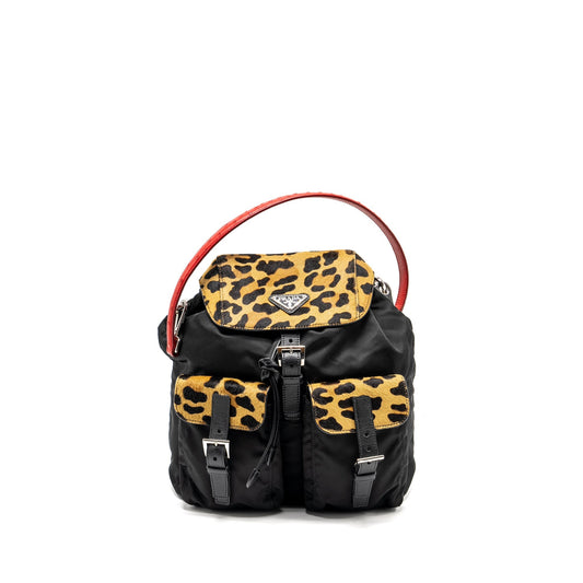 Prada Nylon Mini Purse with Ostrich Handle Black / Multicolour