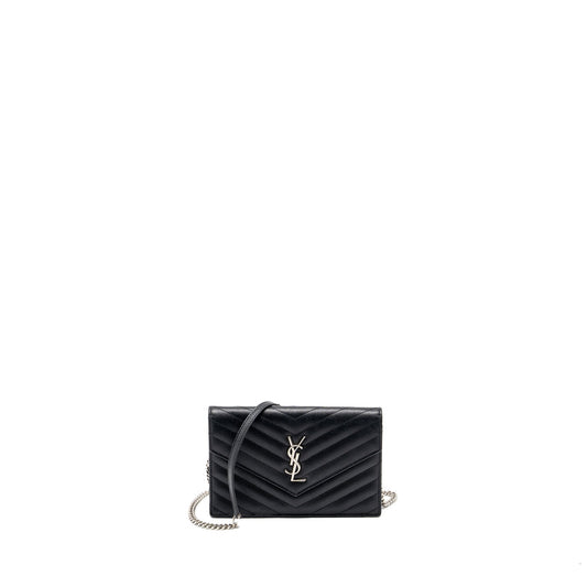 Saint Laurent Envelope Wallet on Chain Grained Calfskin Black