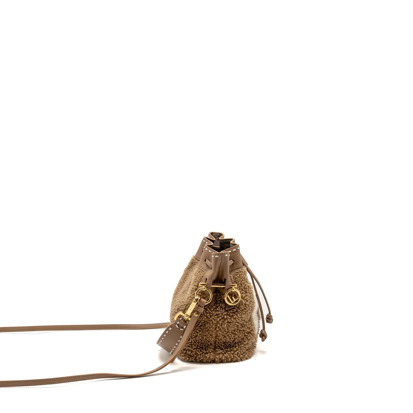 Fendi Mini Mon Tresor Bucket Purse Shearling/Leather Beige