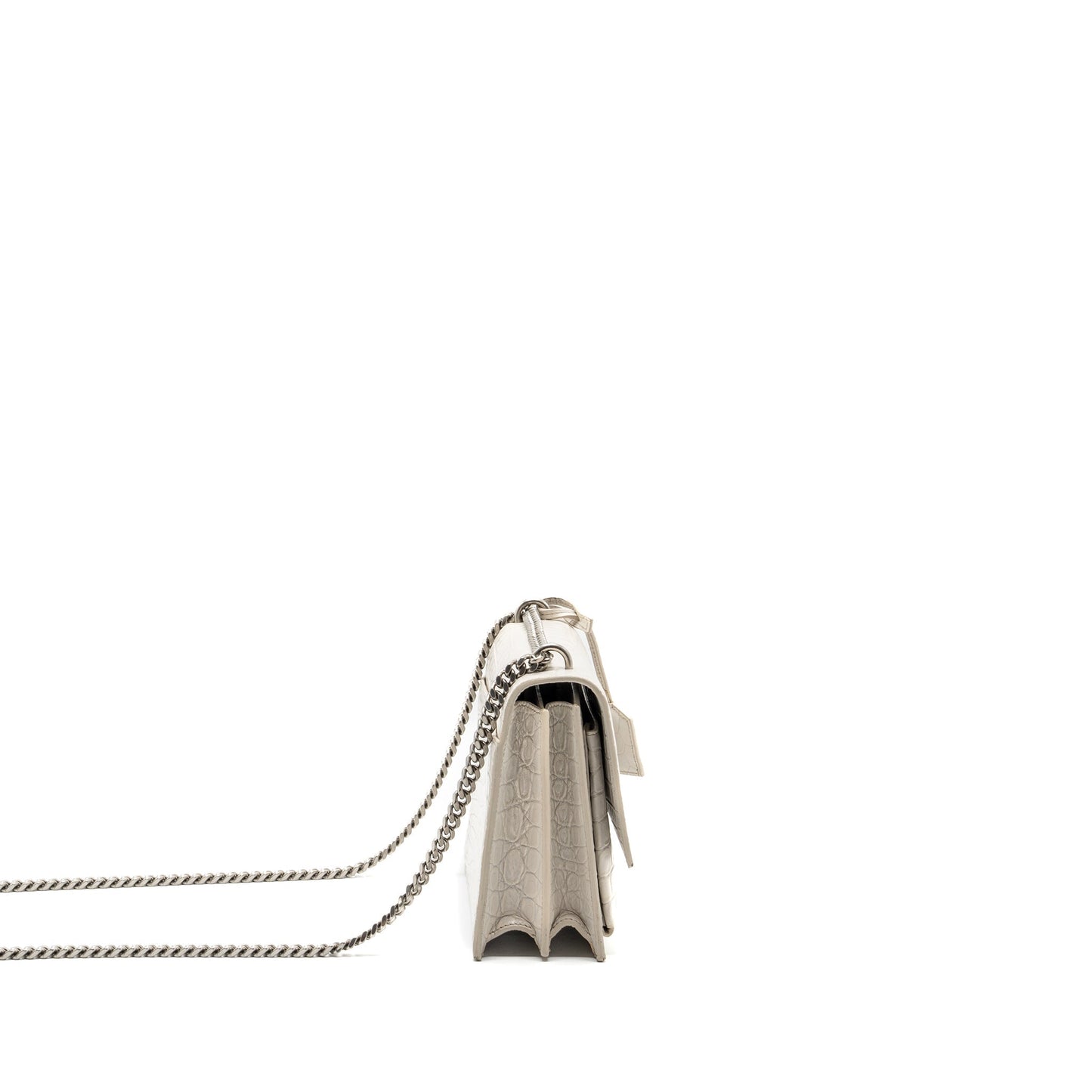 Saint Laurent/ Sunset Purse Crocodile embossed White