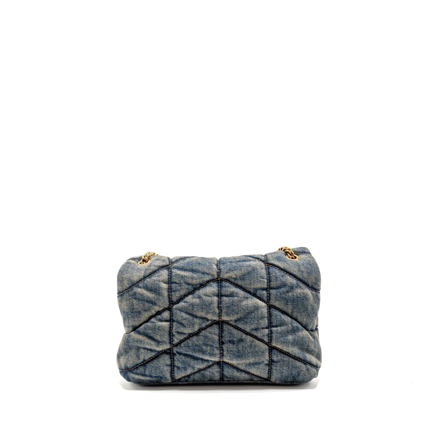 Saint Laurent/ Toy Loulou Puffer Mini Purse Denim Indigo Blue/Cinnamon