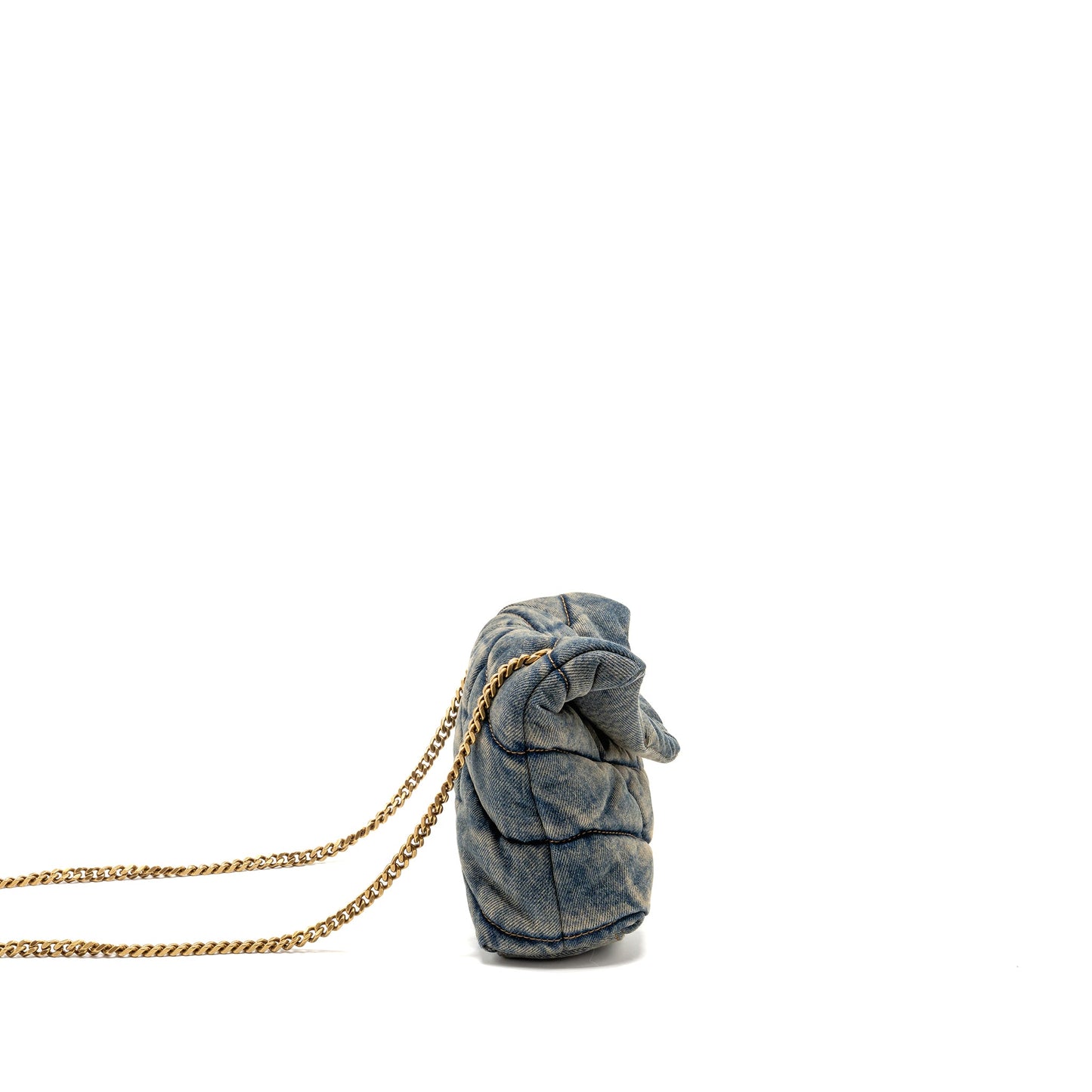 Saint Laurent/ Toy Loulou Puffer Mini Purse Denim Indigo Blue/Cinnamon