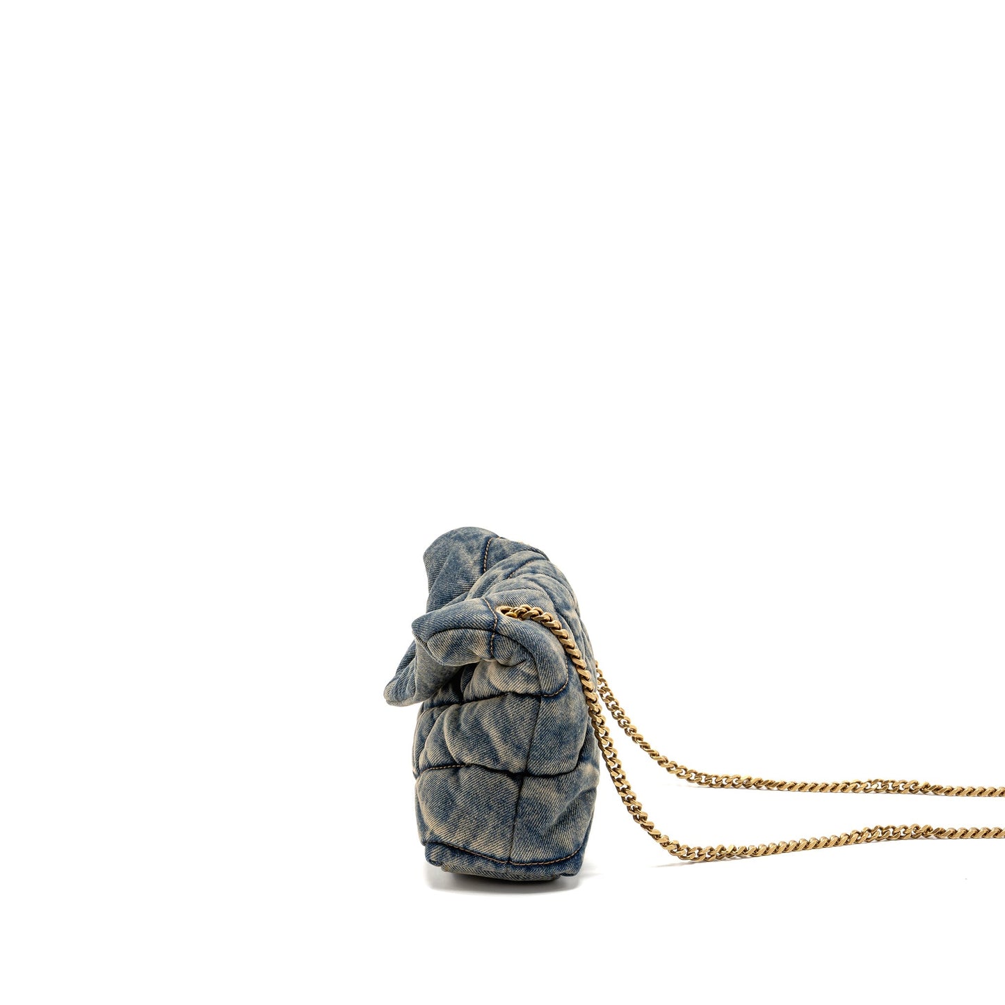 Saint Laurent/ Toy Loulou Puffer Mini Purse Denim Indigo Blue/Cinnamon