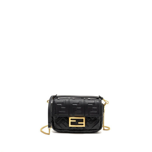 Fendi Mini Baguette Purse Motif Nappa Leather Black