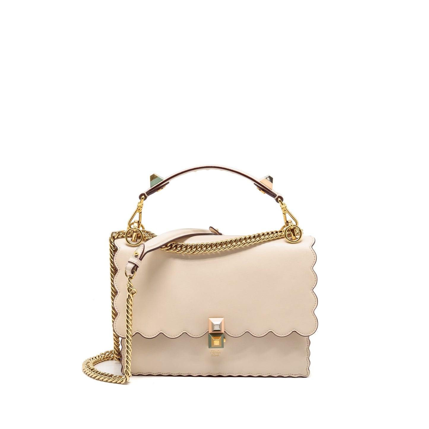 Fendi Kan I Flap Purse Calfskin Leather Cream White