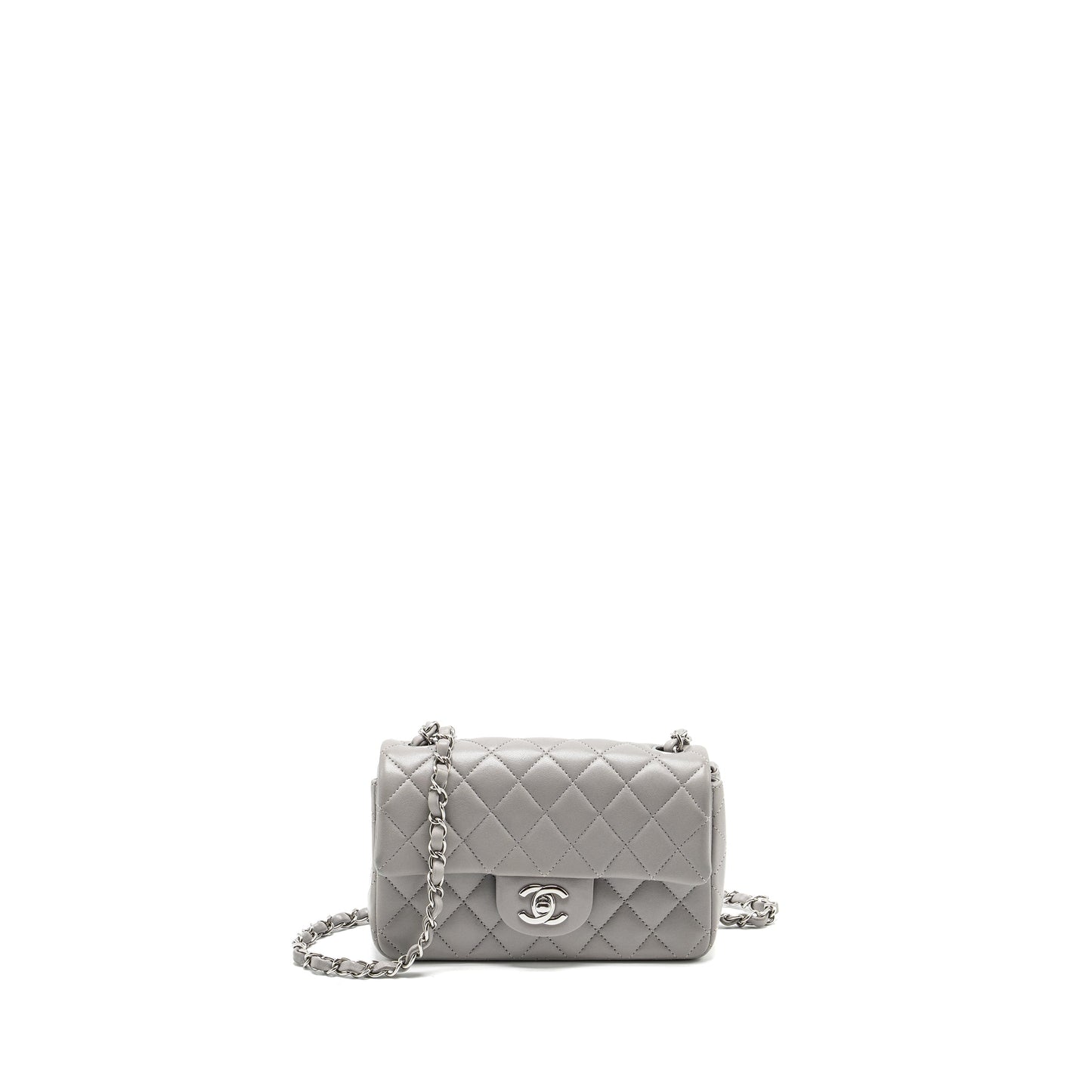 Chanel Mini Rectangular Flap Bag Lambskin Light Grey (Microchip)