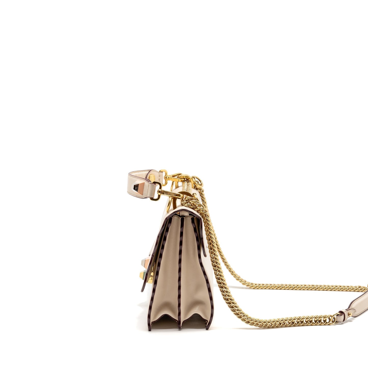 Fendi Kan I Flap Purse Calfskin Leather Cream White