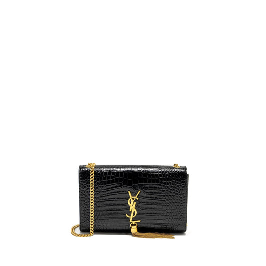 Saint Laurent/ Kate Tassel Purse Crocodile-Embossed Calfskin Black