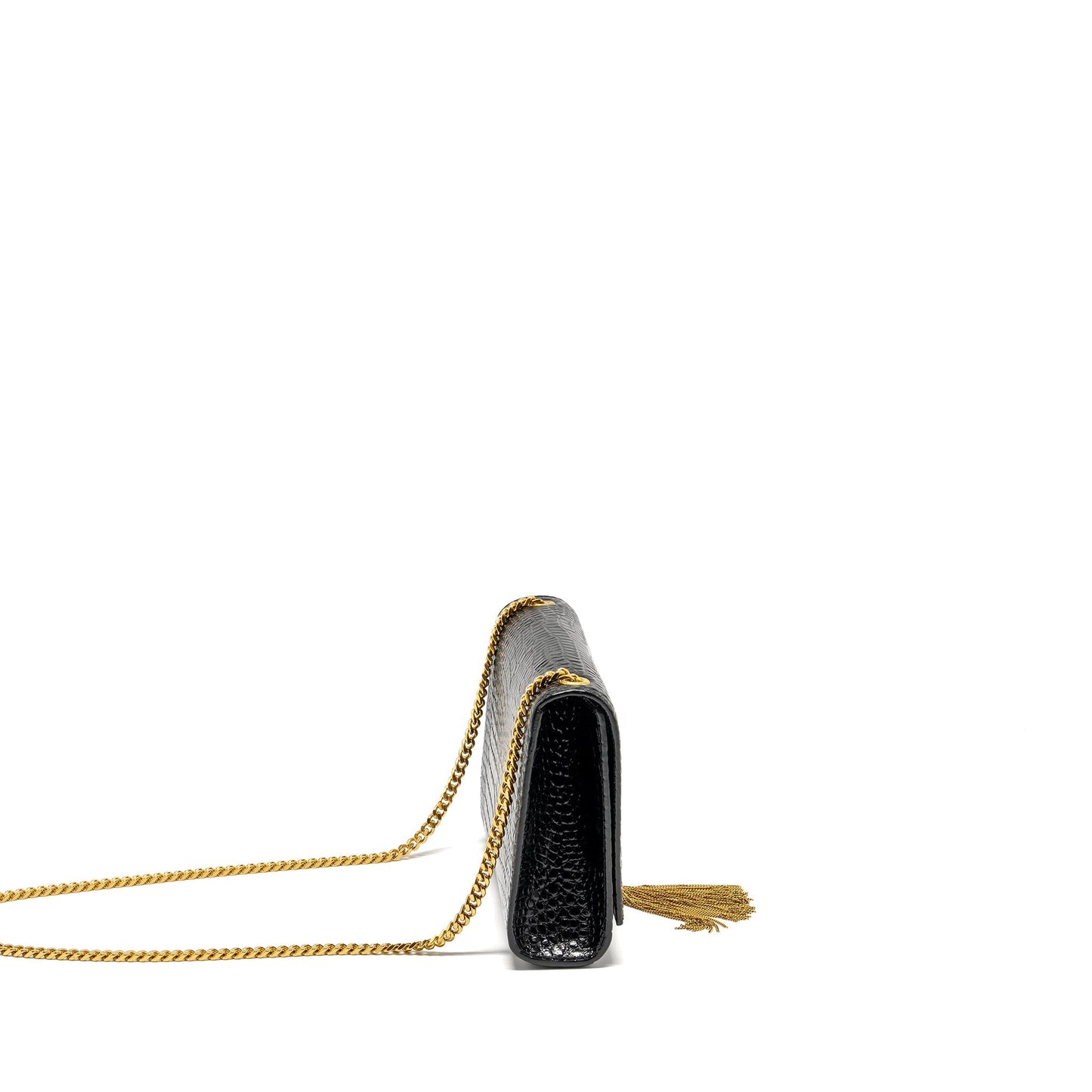 Saint Laurent/ Kate Tassel Purse Crocodile-Embossed Calfskin Black