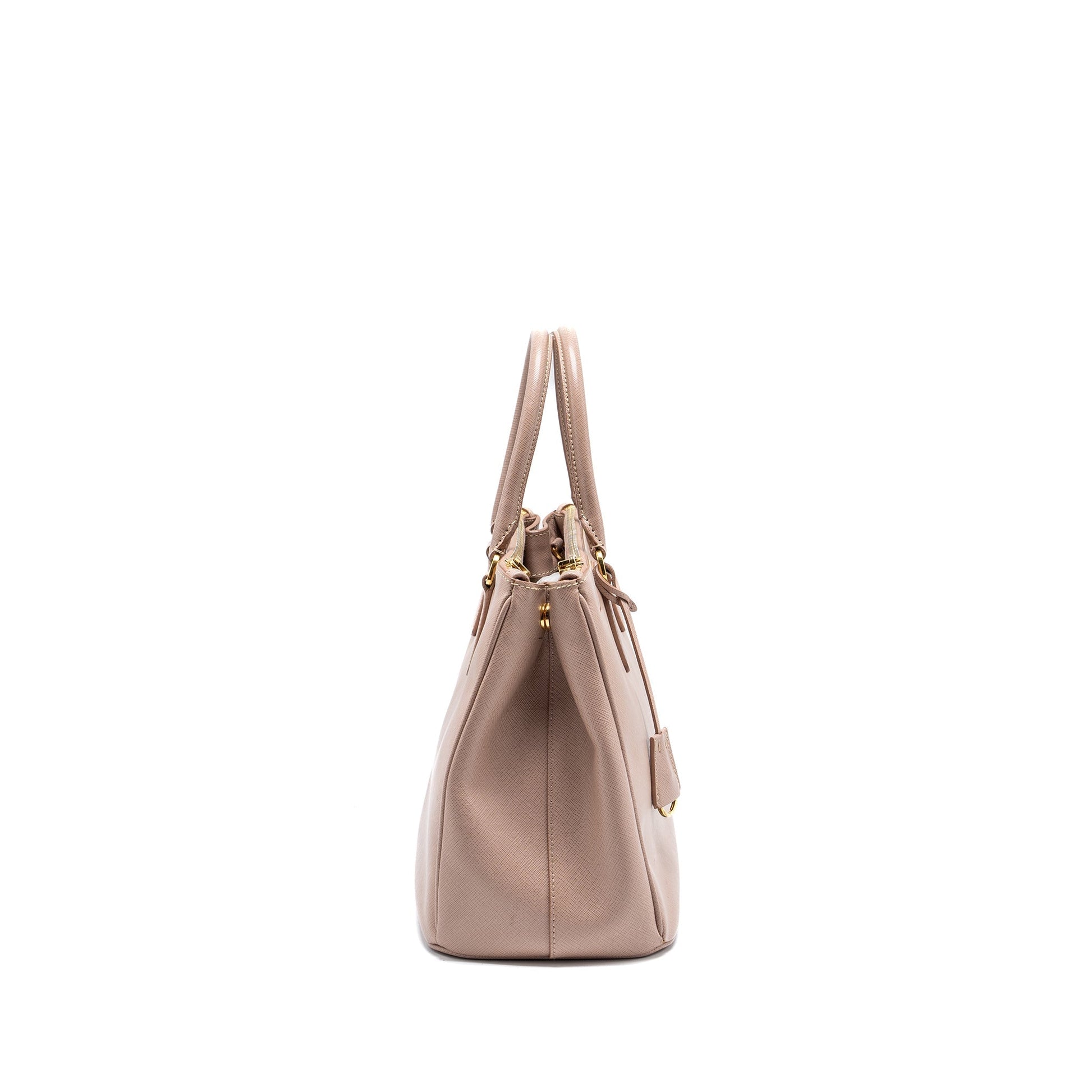 PRADA FUOCO SAFFIANO LEATHER MEDIUM DOUBLE LIGHT