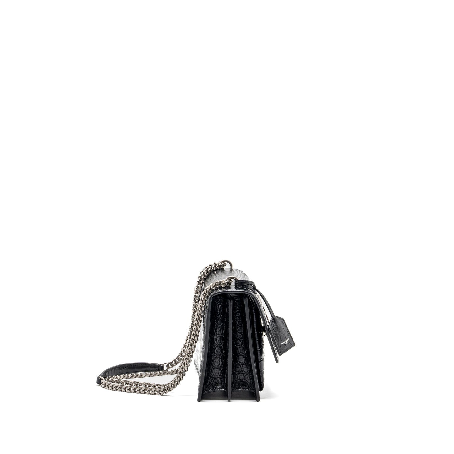 Saint Laurent/ Sunset Purse Crocodile-Embossed Black