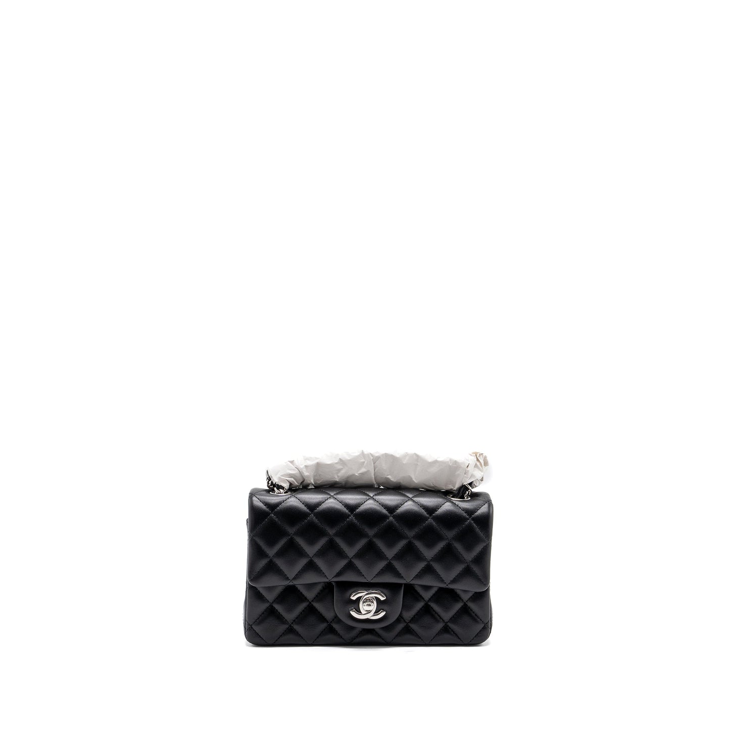 Chanel mini rectangular flap bag lambskin black with  (microchip)