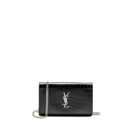 SAINT LAURENT / Classic Chain Wallet Crocodile-Embossed Calfskin Black